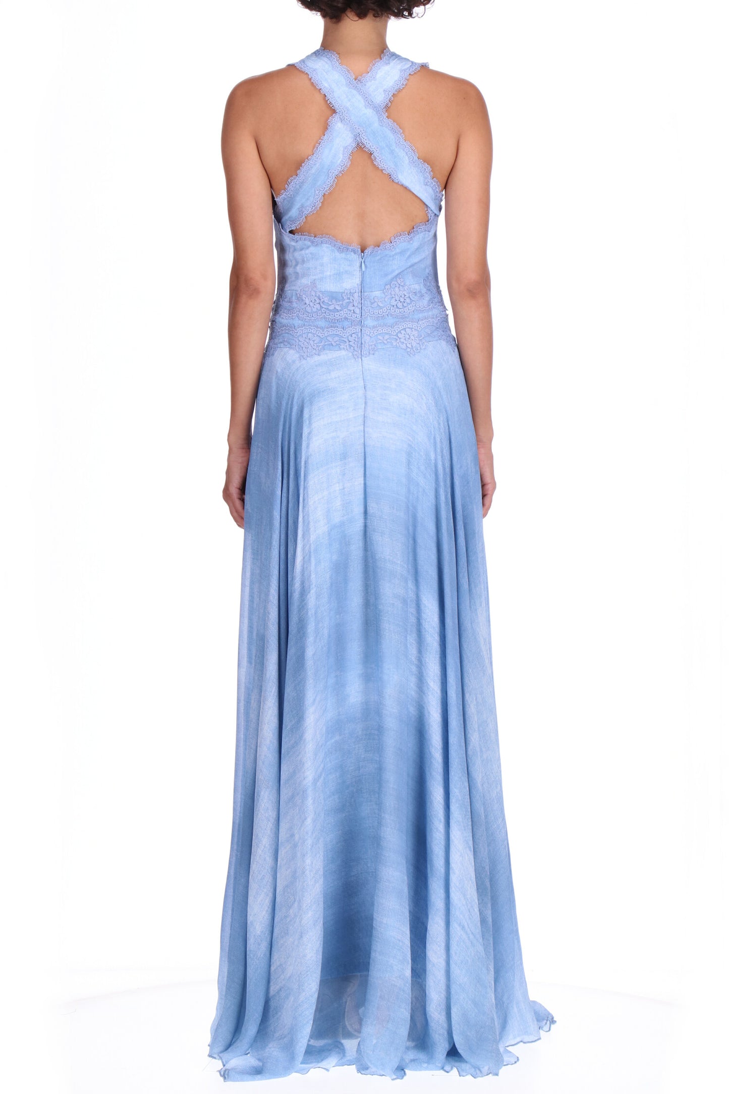 Abito lungo denim e pizzo Ermanno