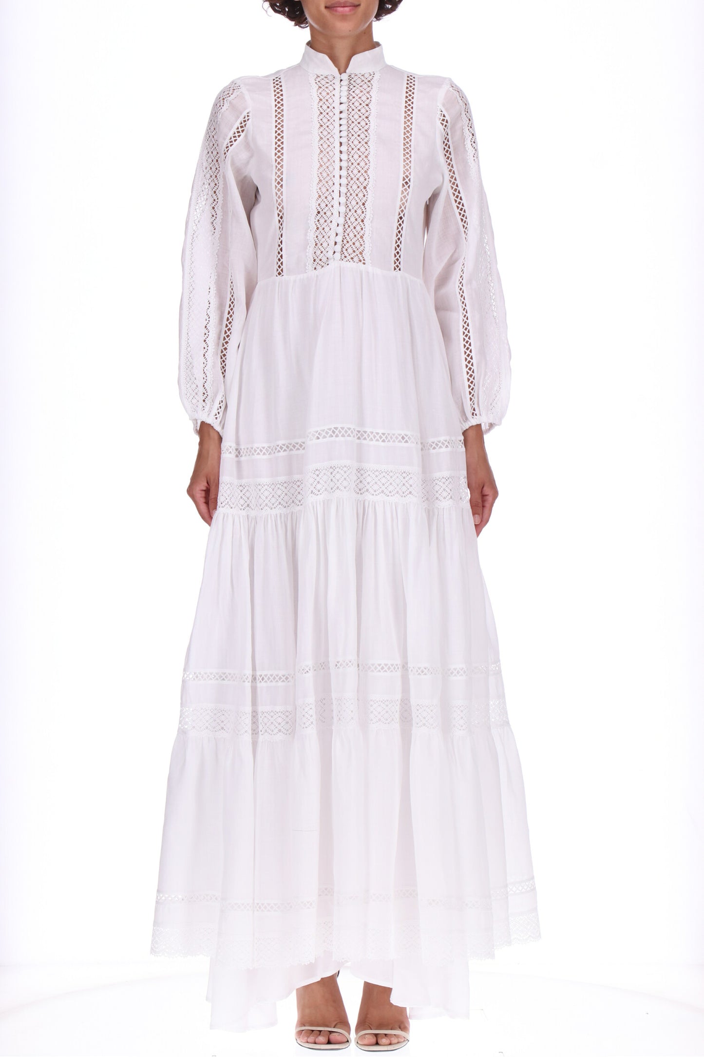 Chemisier lungo bianco con pizzo Ermanno