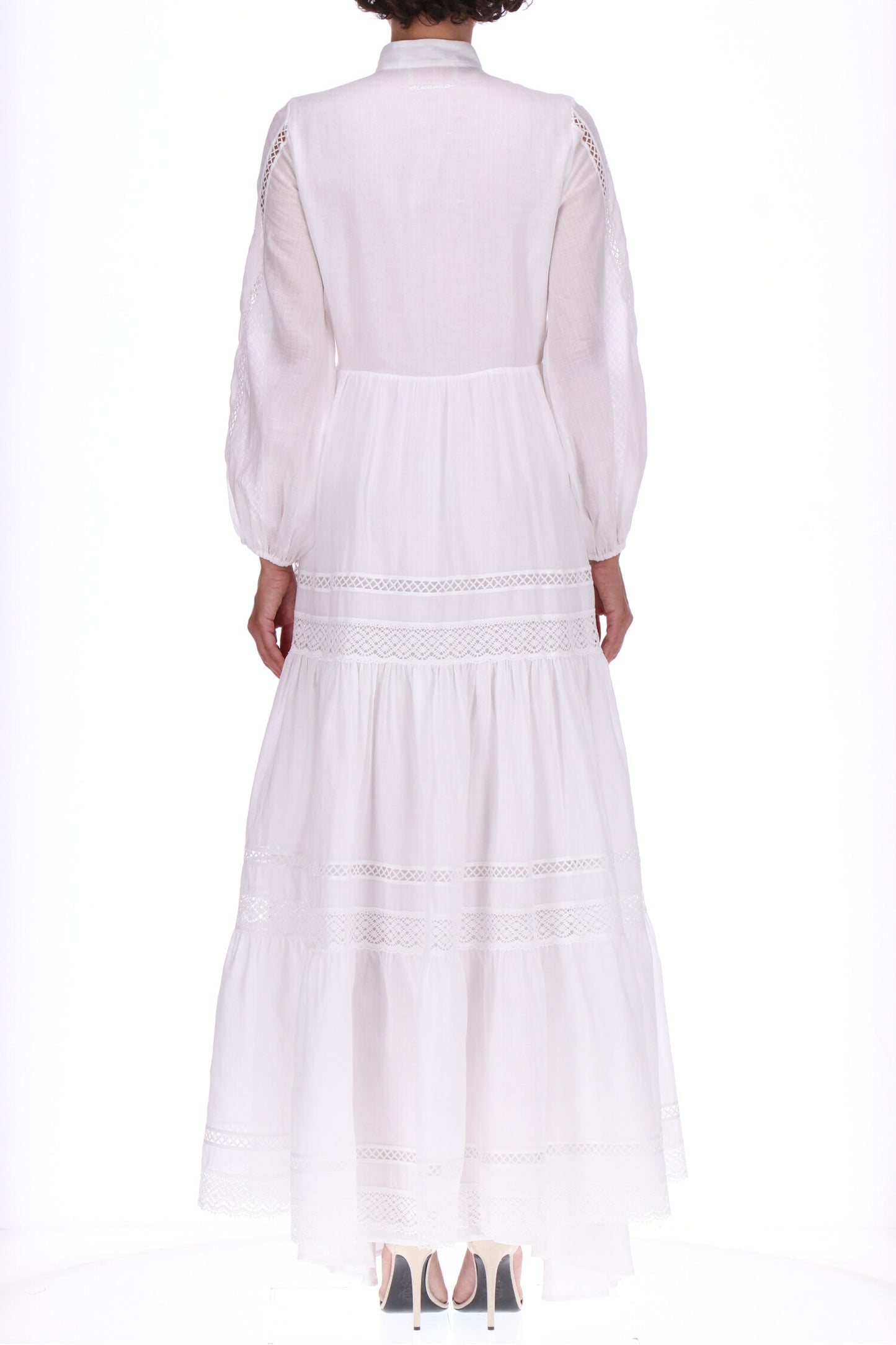 Chemisier lungo bianco con pizzo Ermanno