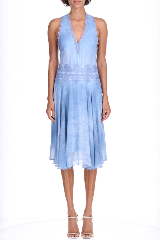 Abito lunguette denim e pizzo Ermanno