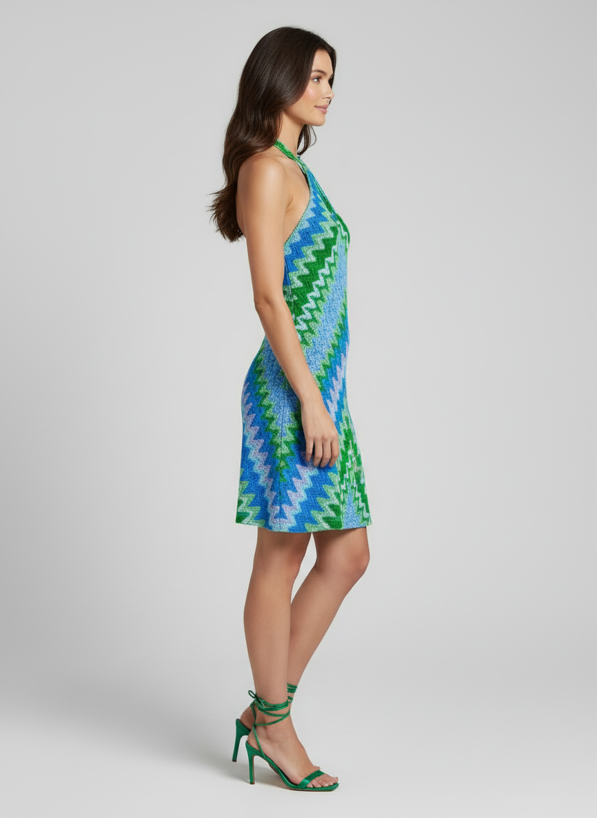 Abito verde goccia fantasia chevron
