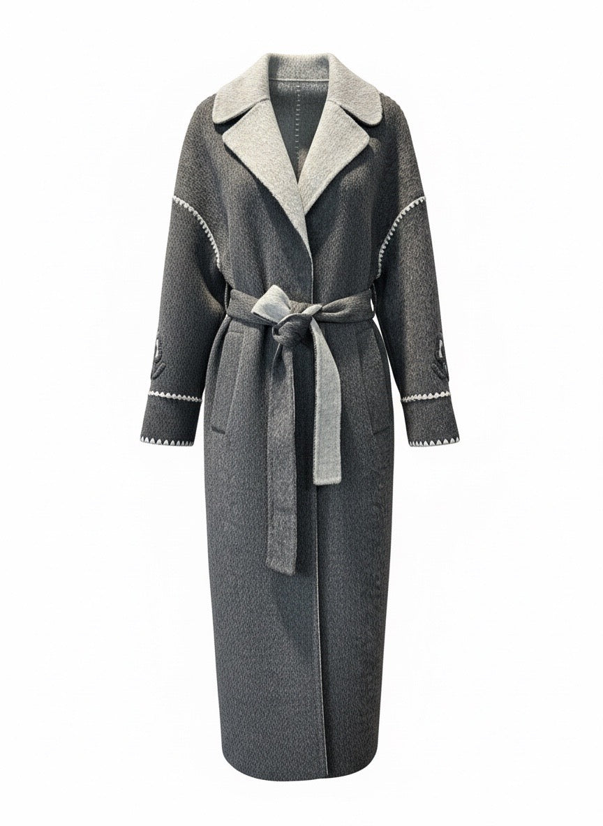 Cappotto lungo grigio ricamato Ermanno