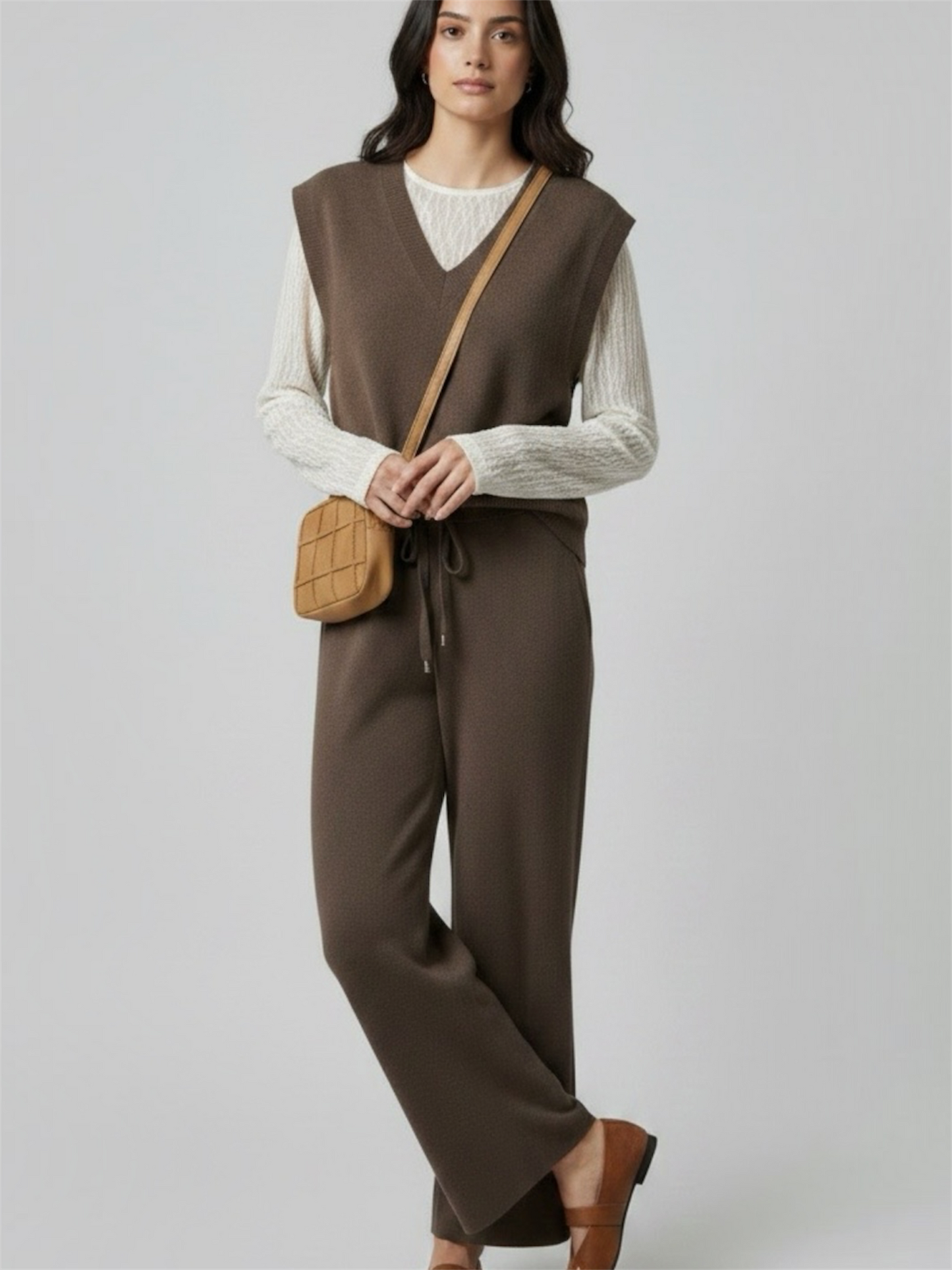 Pantaloni in maglia marrone bruciato