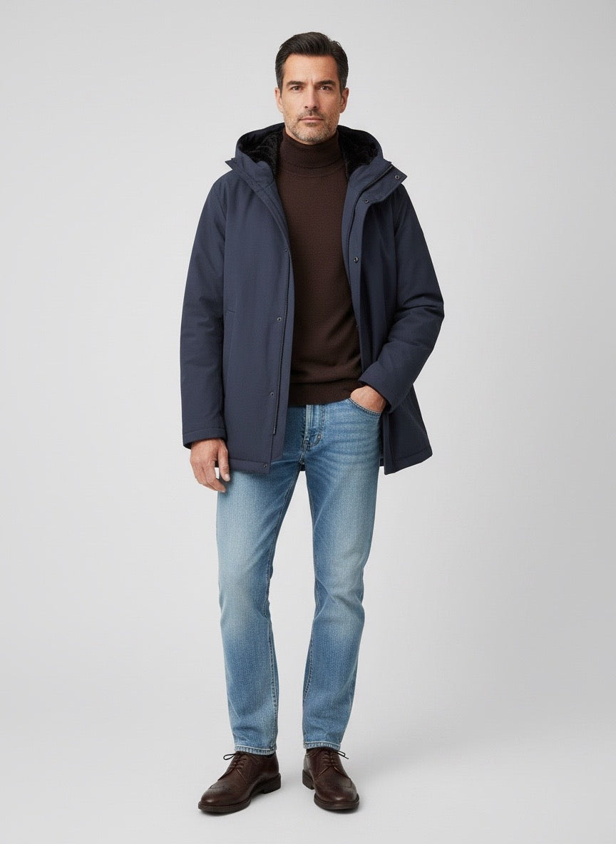 Piumino parka bimateriale blu uomo Duno