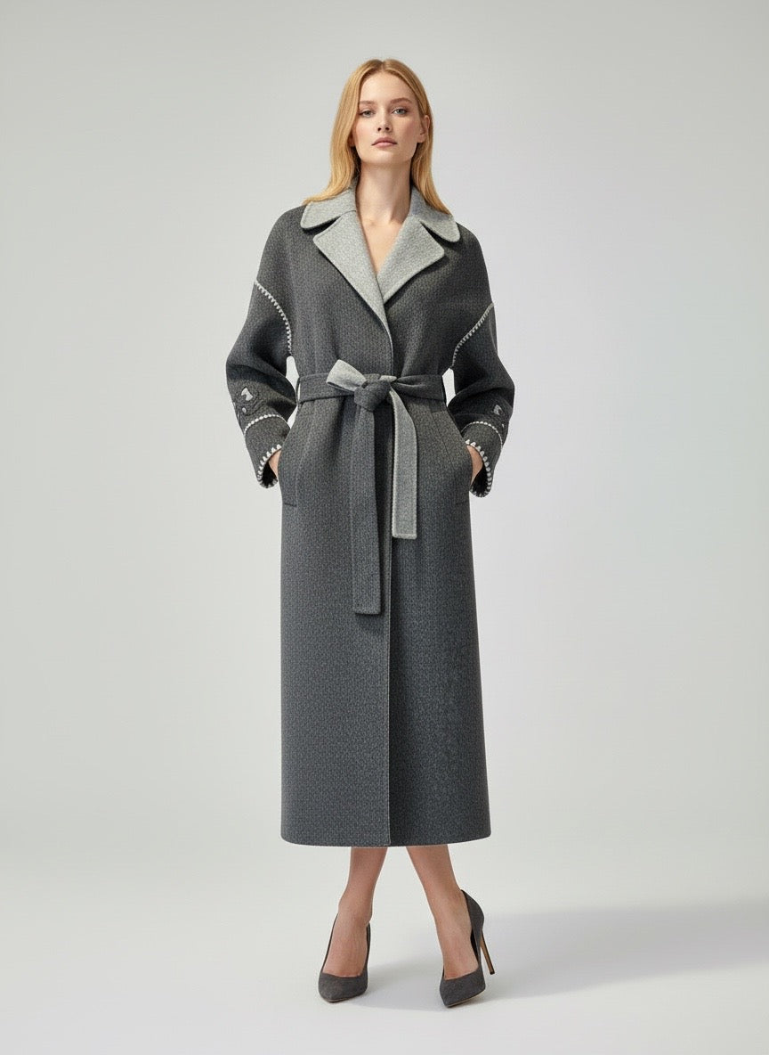 Cappotto lungo grigio ricamato Ermanno