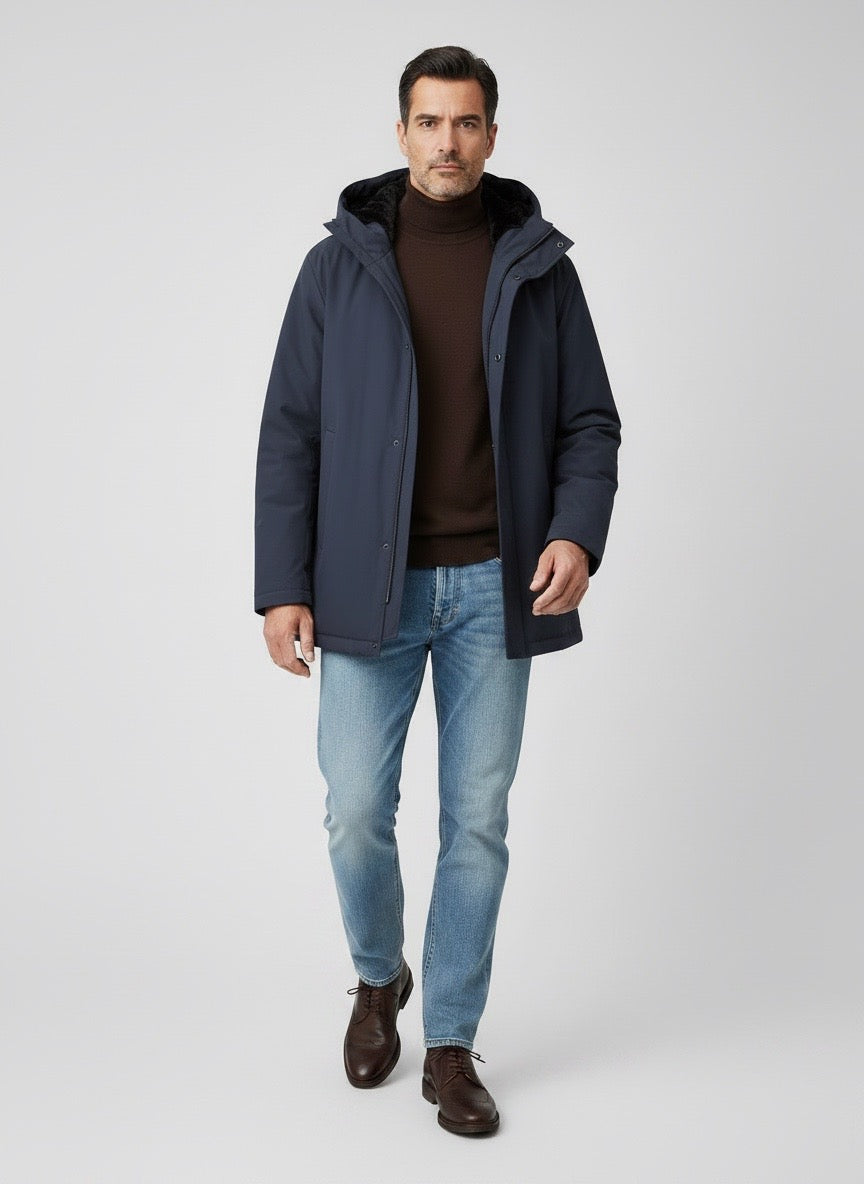 Piumino parka bimateriale blu uomo Duno