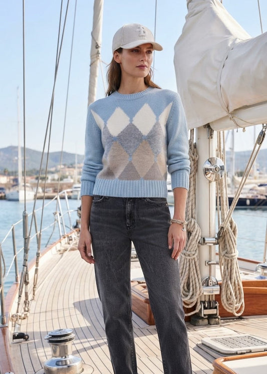 Pull rombi argyle cashmere azzurro Ballantyne