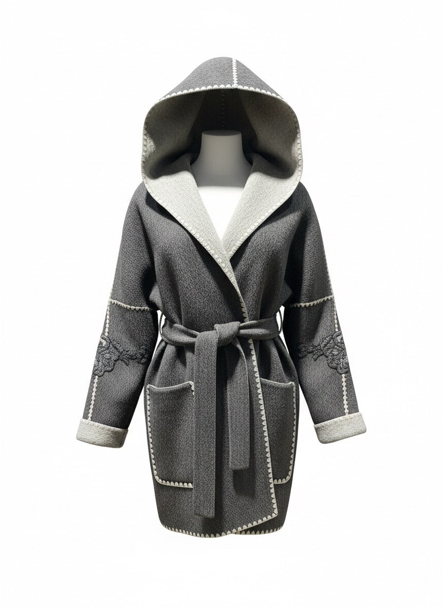 Cappotto cappuccio grigio ricamato Ermanno