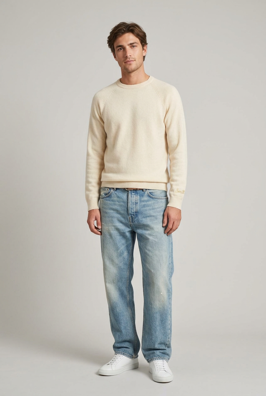 Maglione misto cashmere Saint Barth avorio