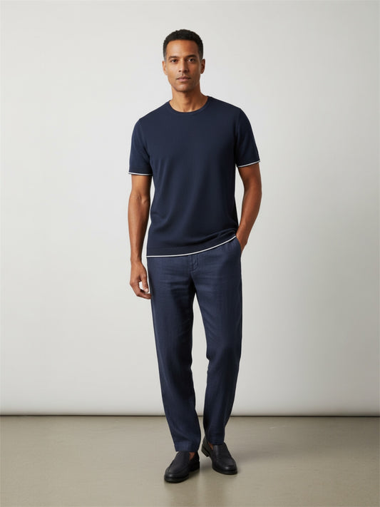 Maglia mezza manica jacquard blu