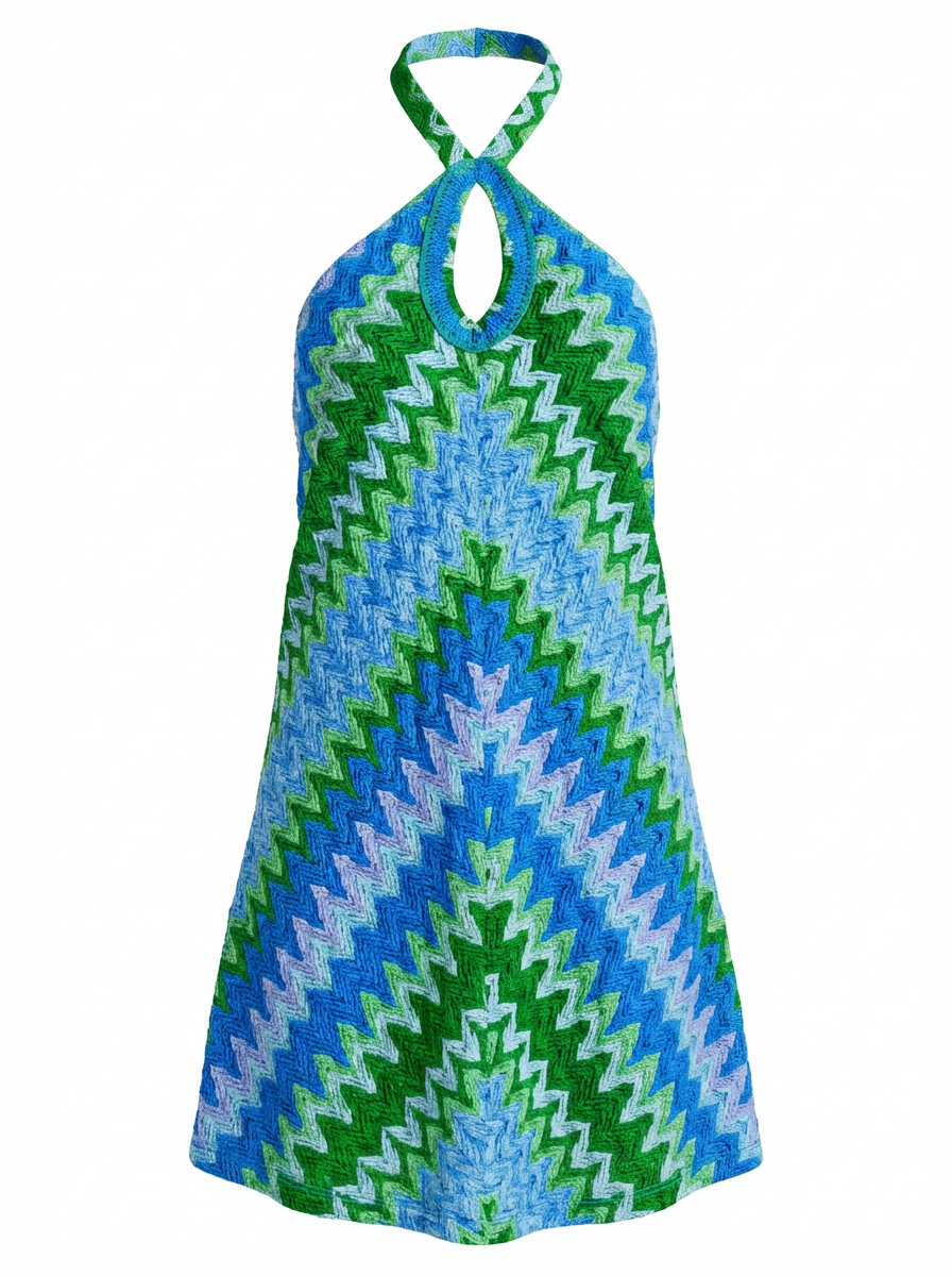 Abito verde goccia fantasia chevron