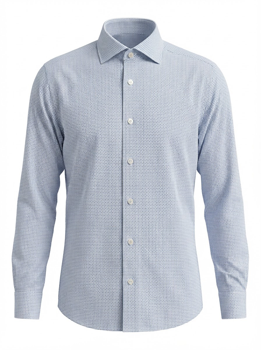 Camicia Collo francese piccolo fantasia azzurra