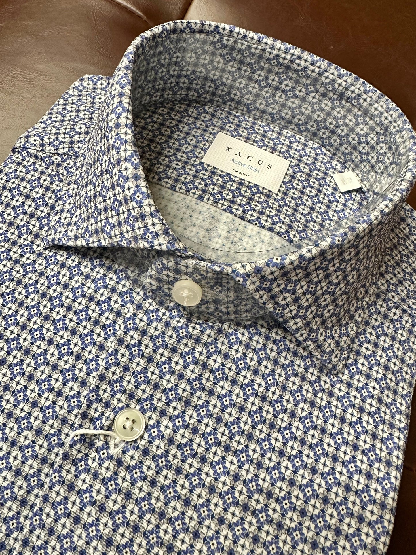 Camicia collo francese fantasia cravatta blu grigio