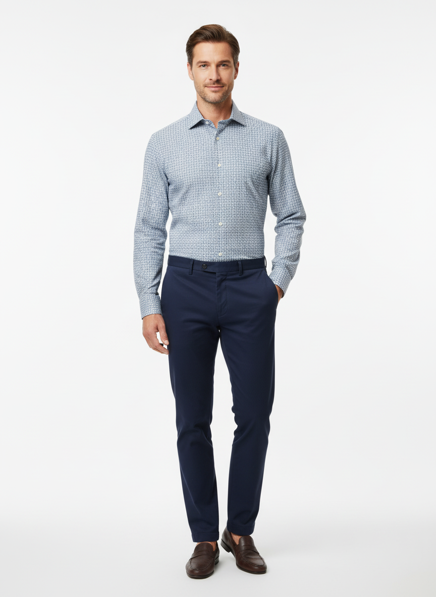 Camicia collo francese fantasia cravatta blu grigio