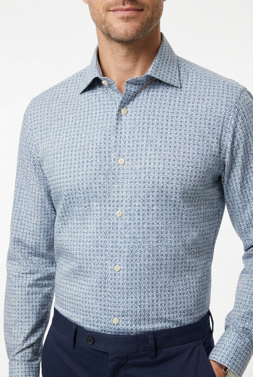 Camicia collo francese fantasia cravatta blu grigio