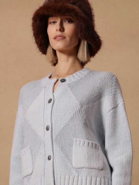 Cardigan Diamond Intarsia azzurro Ballantyne