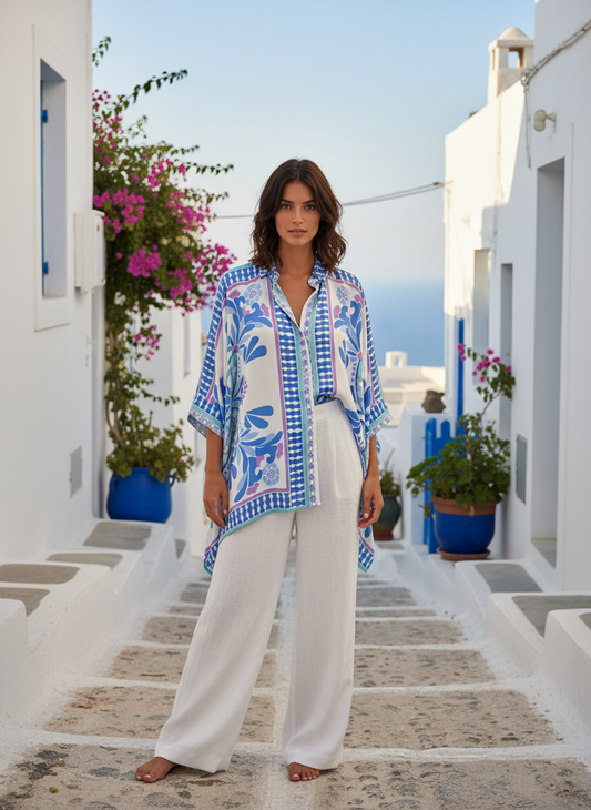 Camicia stampa azzurra Raffaela D'Angelo
