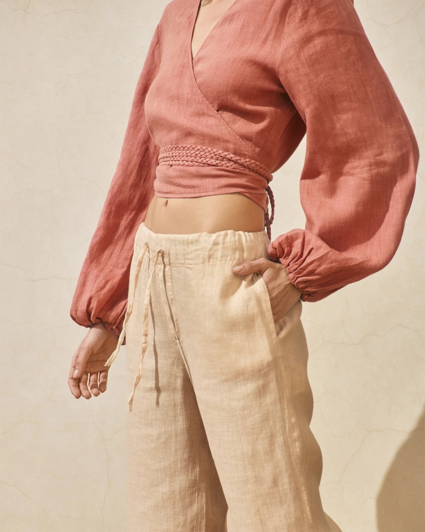 Pantaloni in lino sand