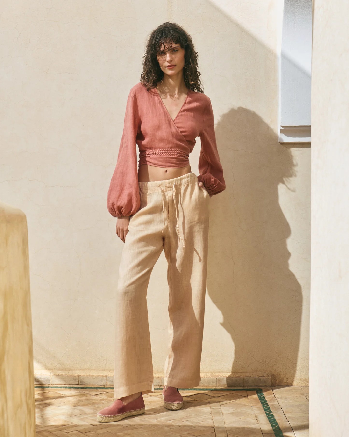 Pantaloni in lino sand