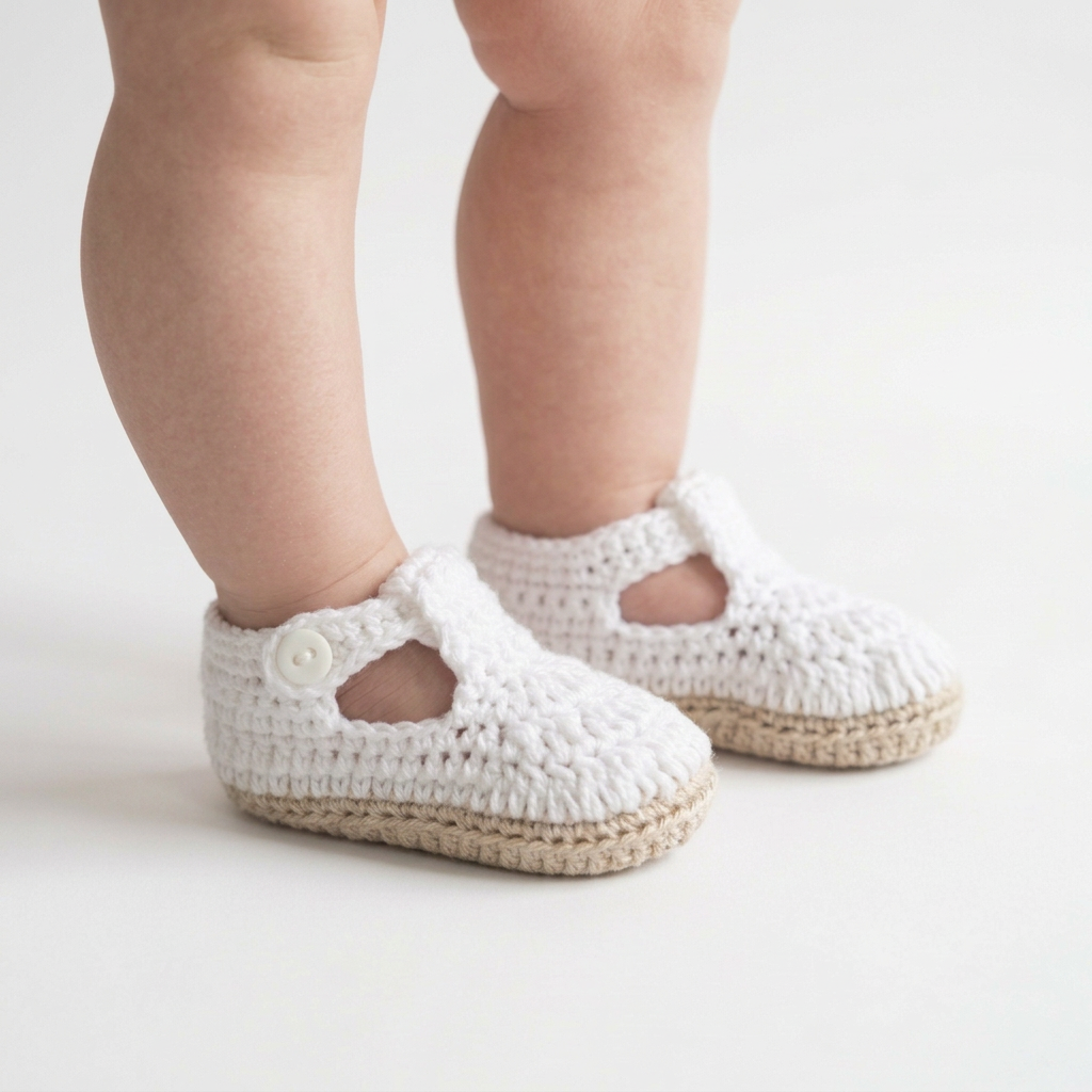 SCARPINA BIANCA TOPOLINO NEONATO UNCINETTO