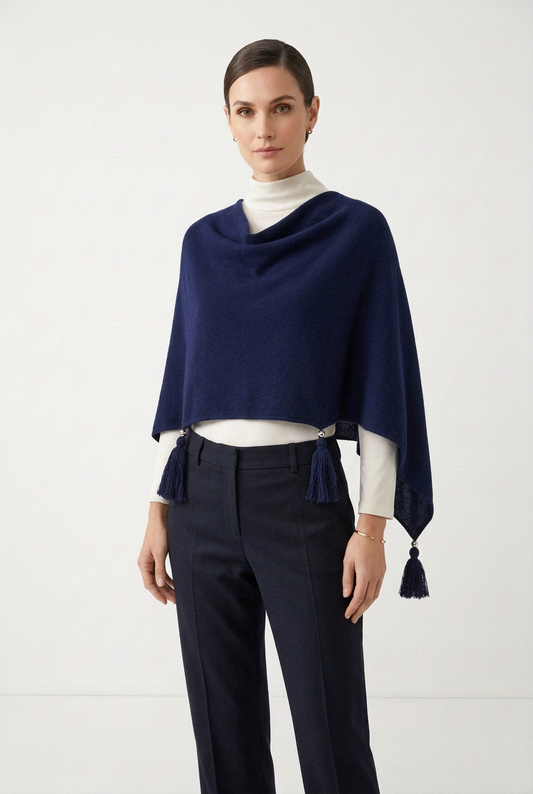 Poncho LDYBG 100% cashmere Blu notte