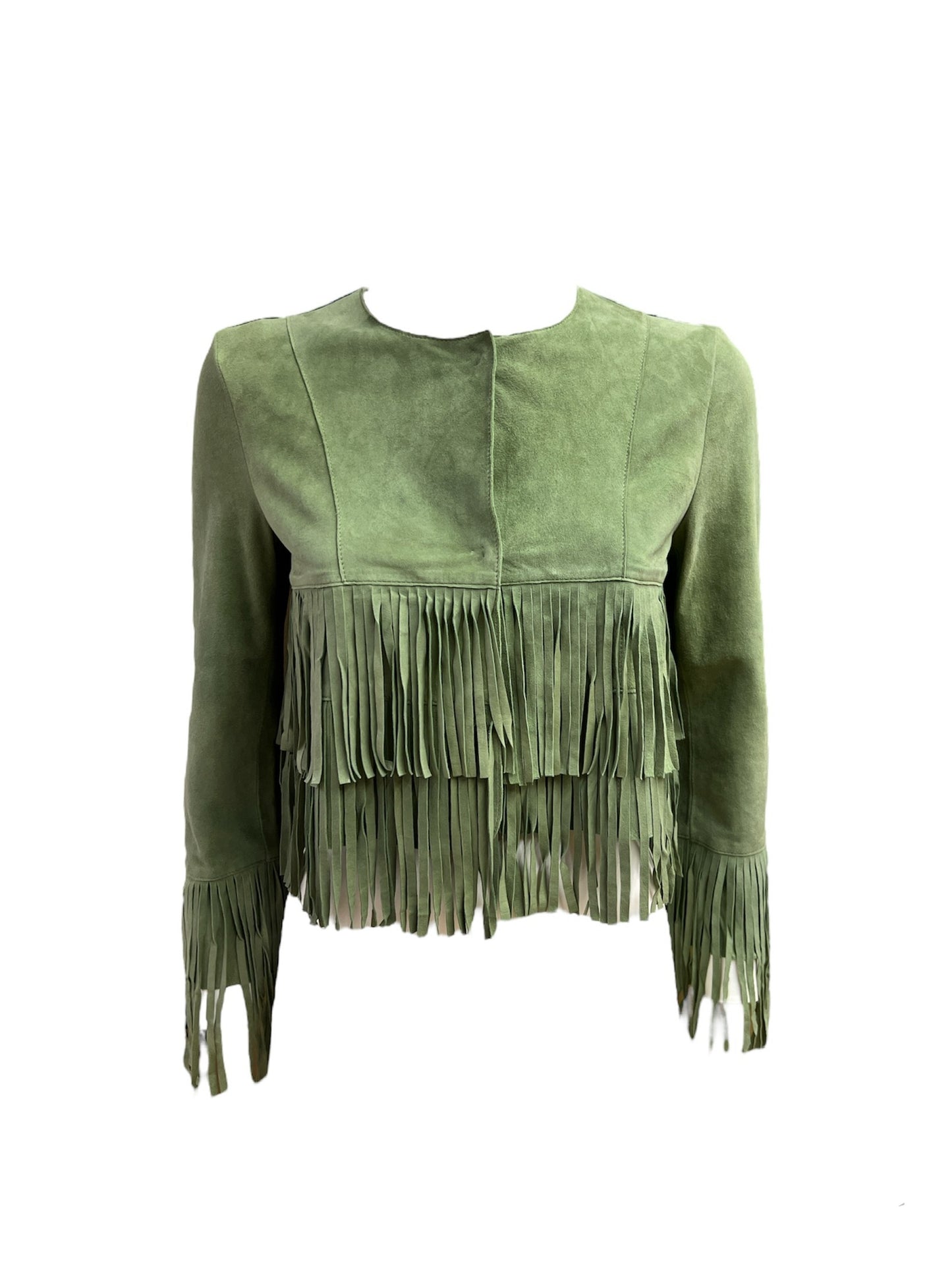 Giacca frange suede salvia