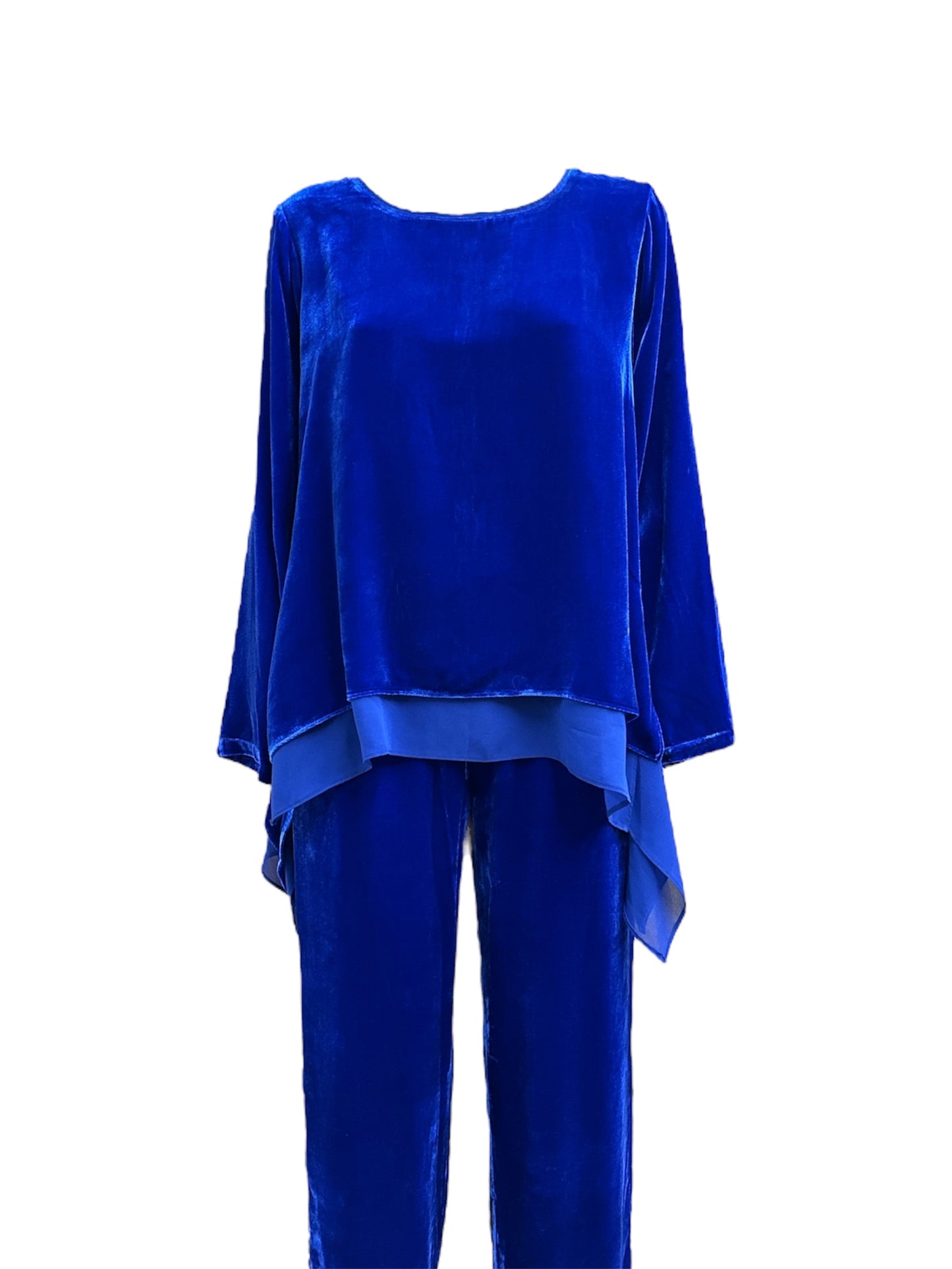 Blusa velluto e seta cobalto