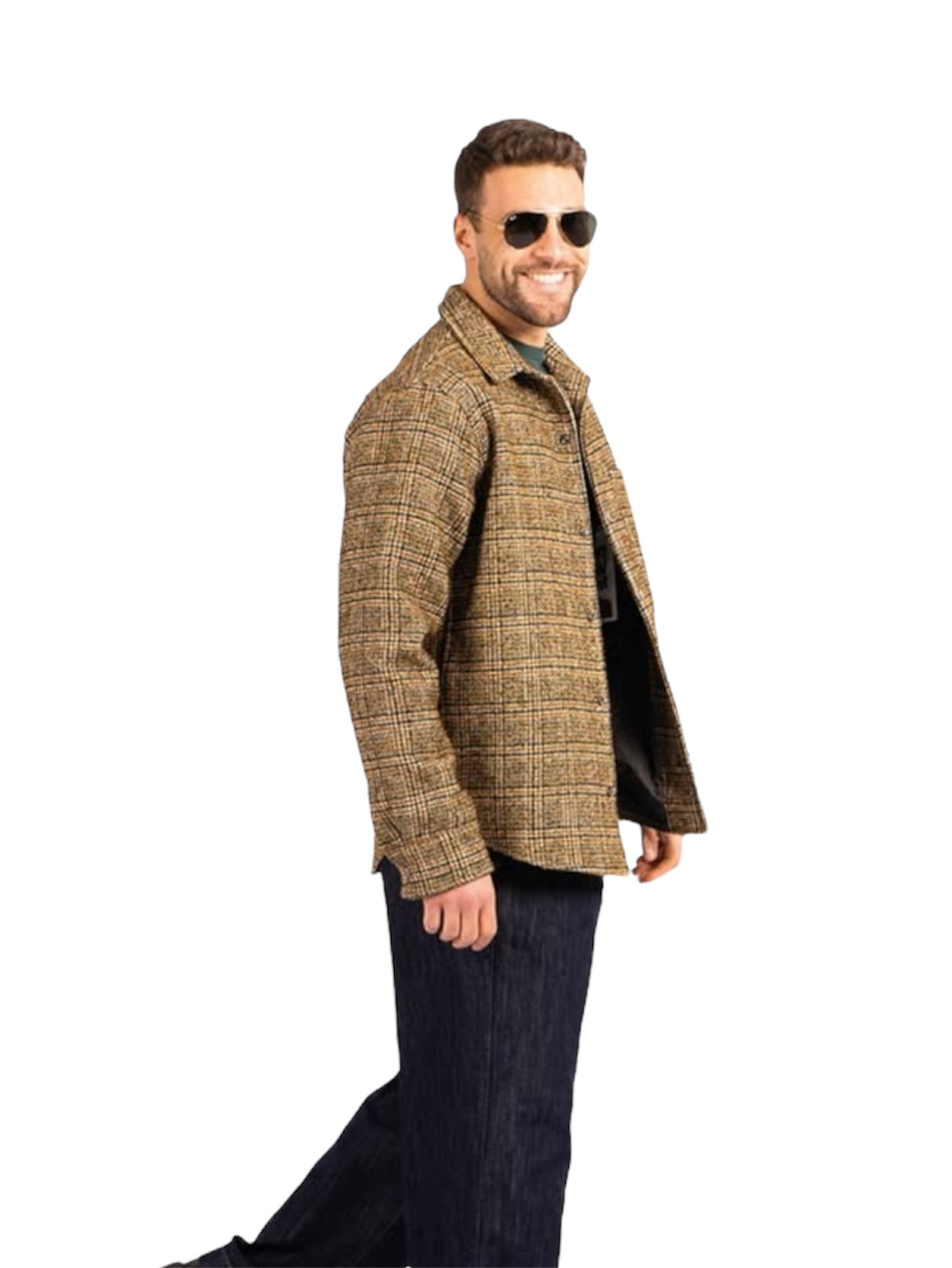Overshirt in tweed di lana verde