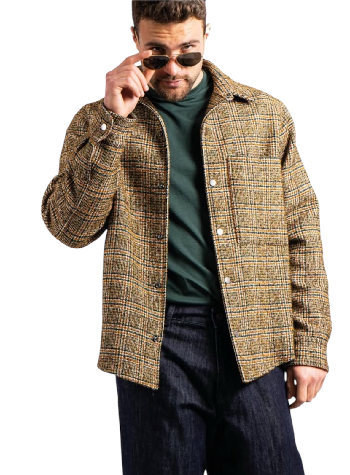 Overshirt in tweed di lana verde