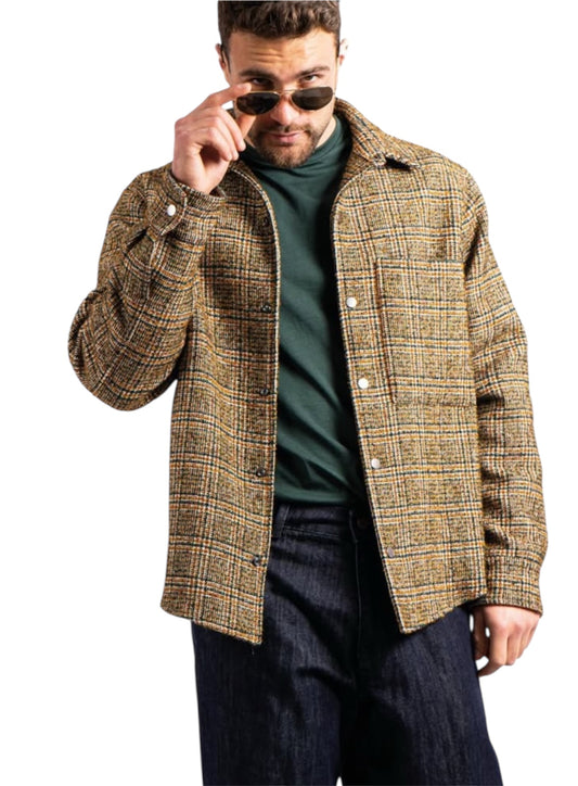 Overshirt in tweed di lana verde