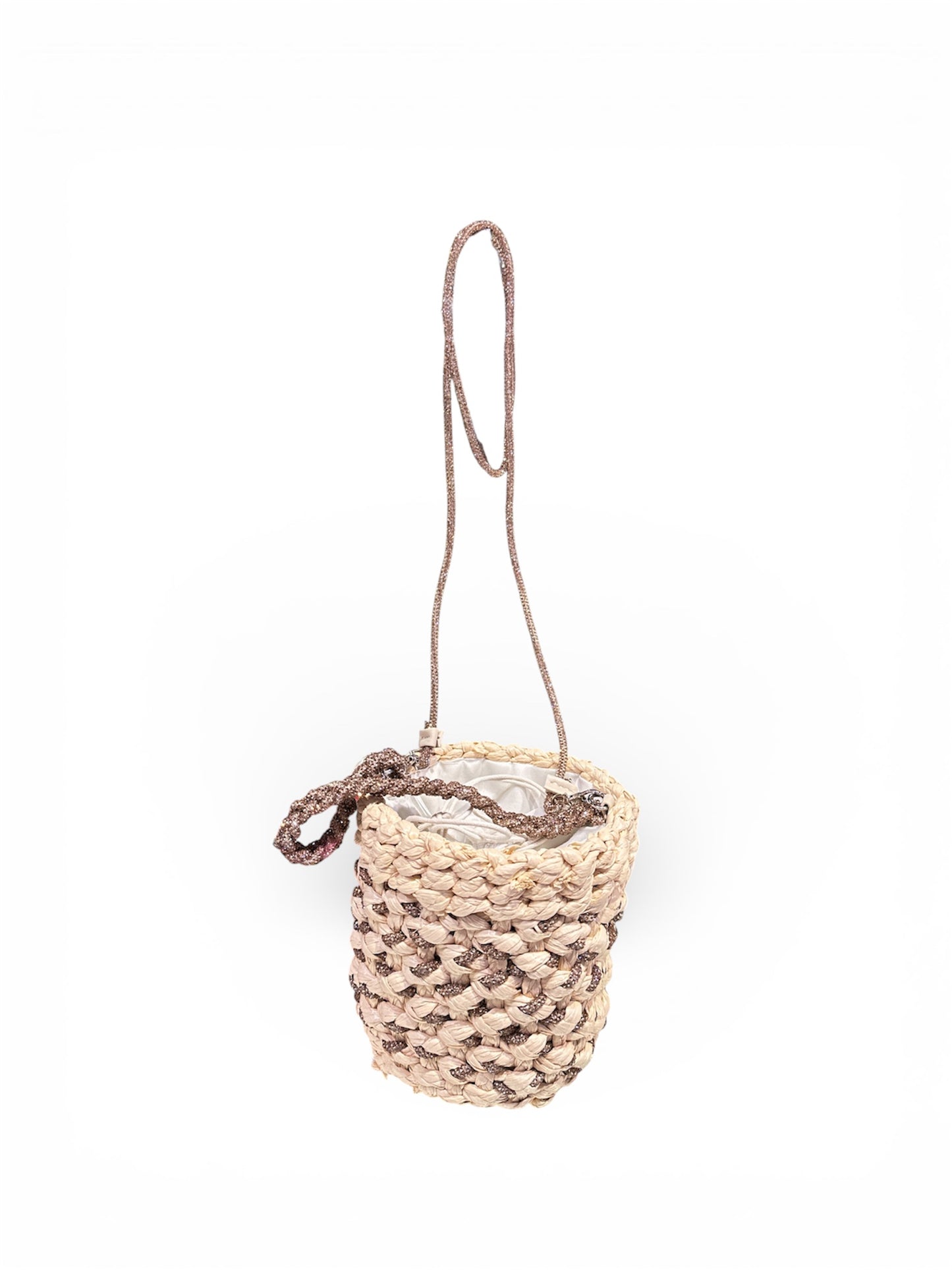 Secchiello raffia gioiello marrone