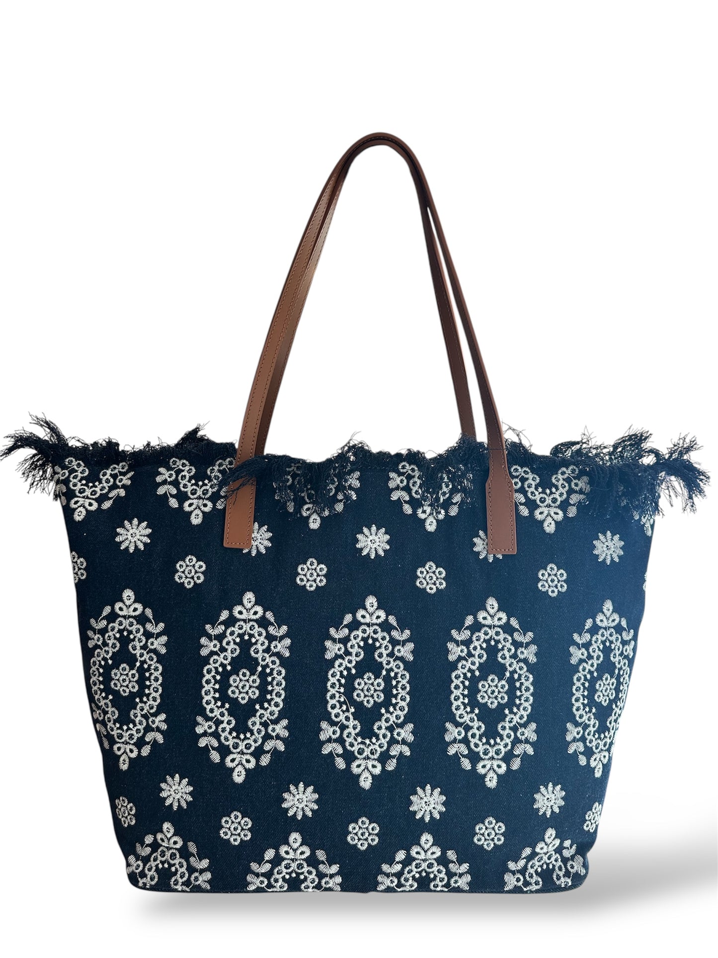 Borsa City bag Fringe big sangallo blu bianco