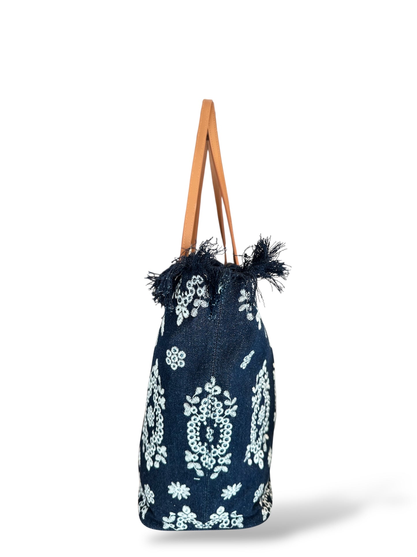 Borsa City bag Fringe big sangallo blu bianco
