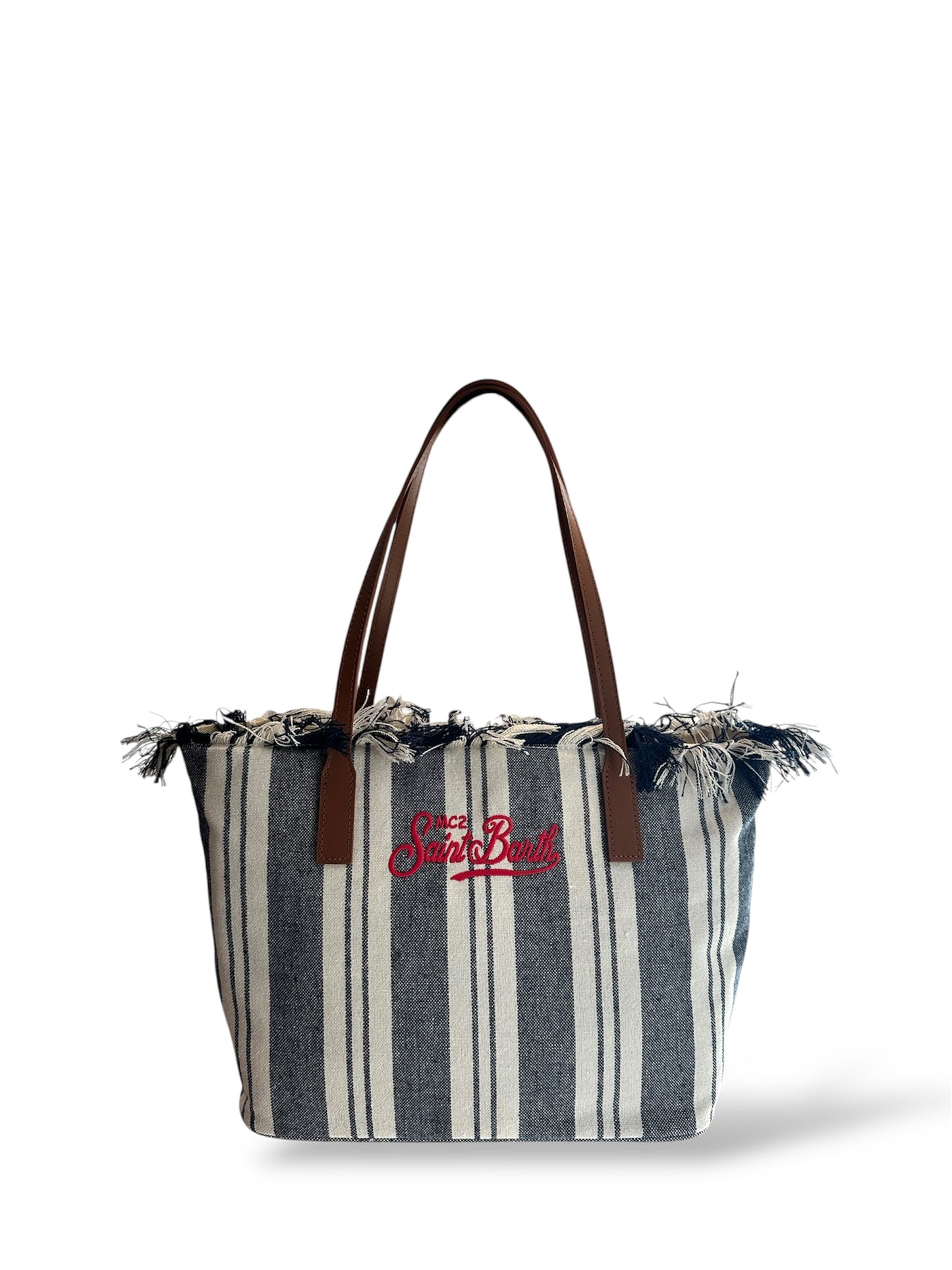 Borsa City bag Fringe medium righe bianco blu St. Barth