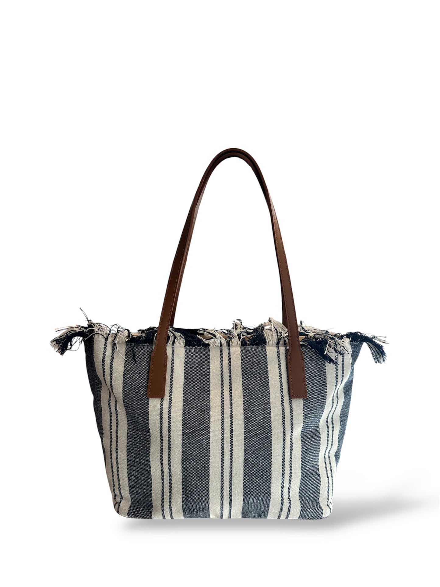 Borsa City bag Fringe medium righe bianco blu St. Barth
