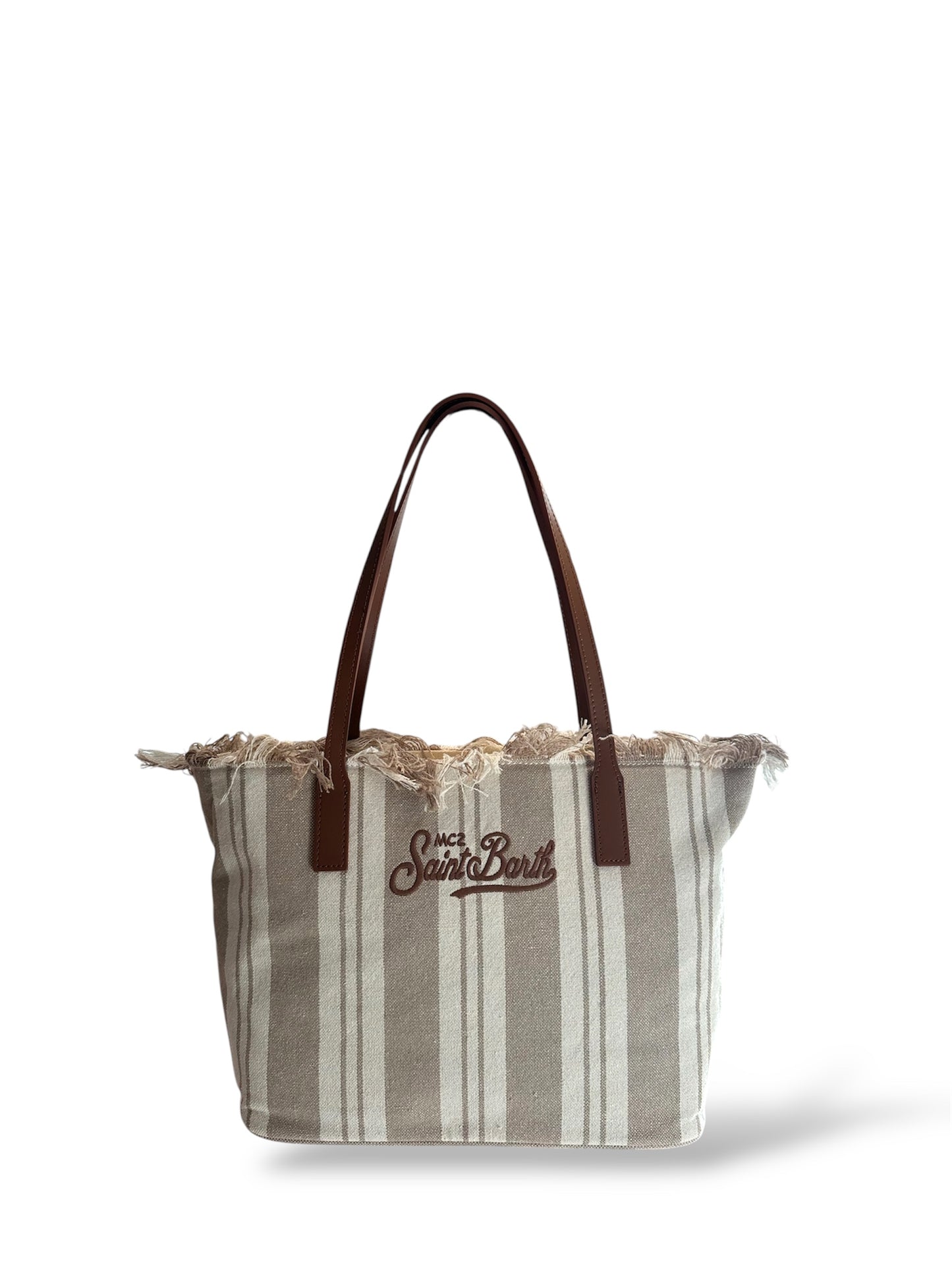 Borsa City bag Fringe medium righe bianco beige St. Barth