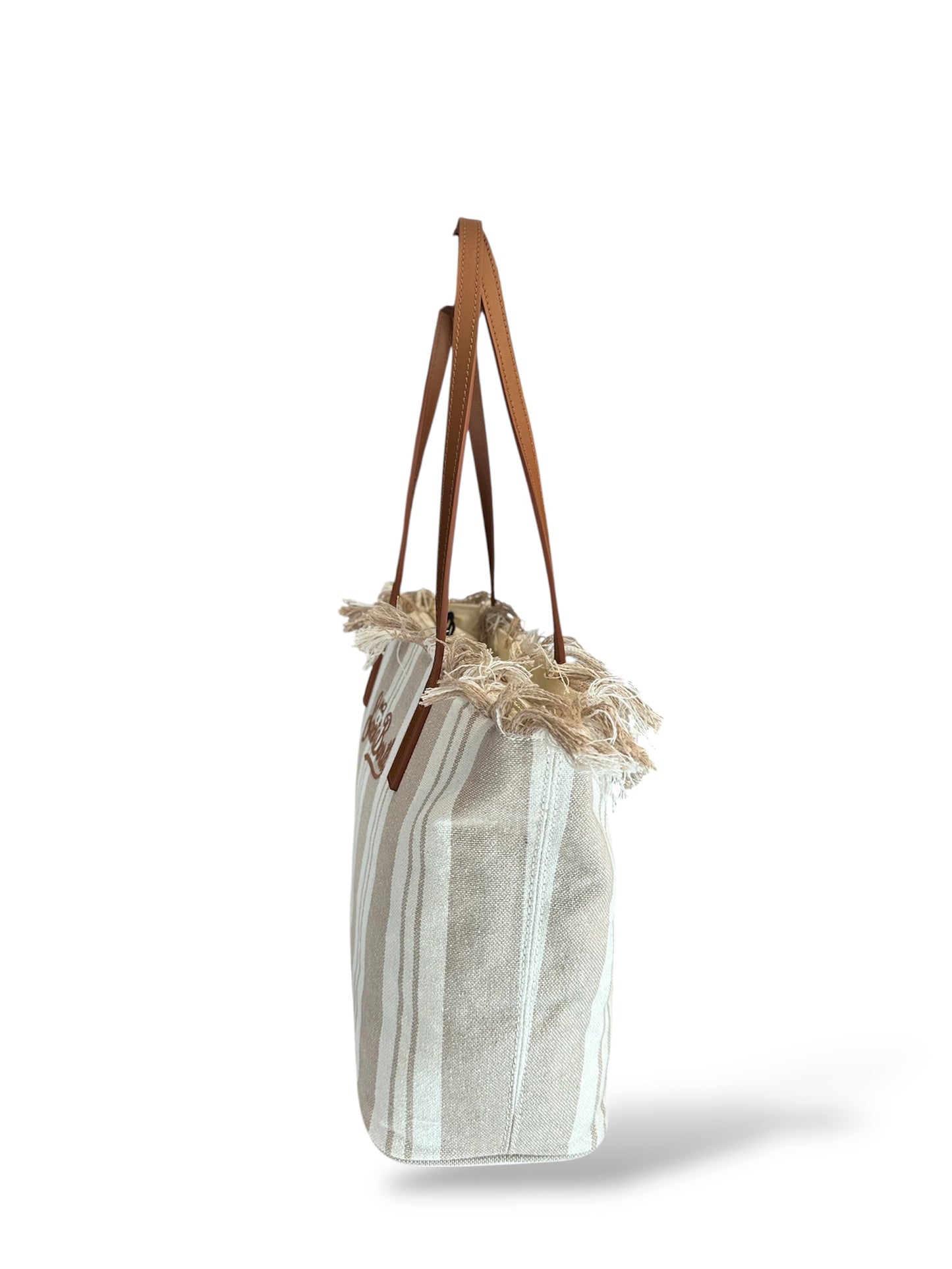 Borsa City bag Fringe medium righe bianco beige St. Barth