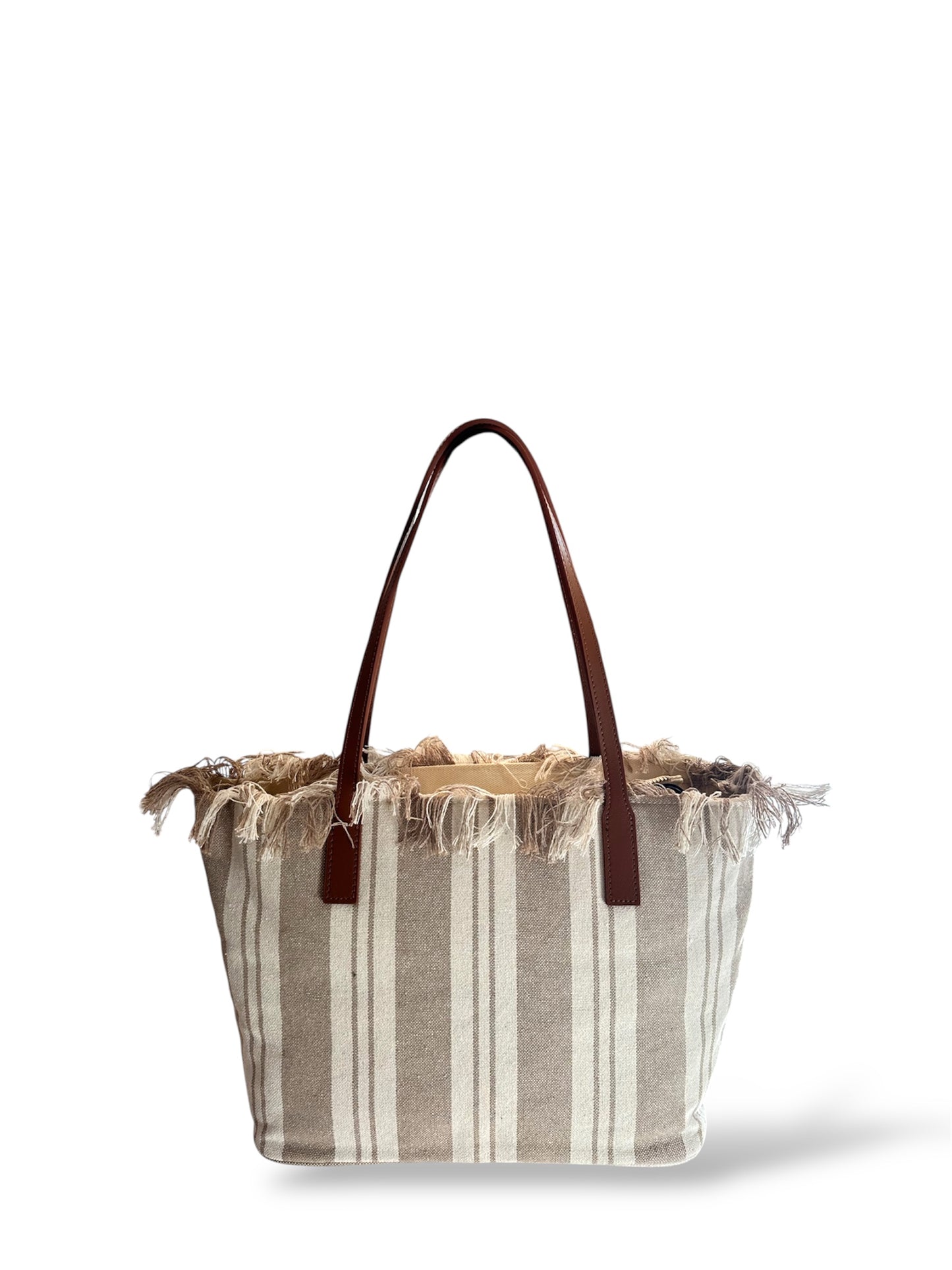 Borsa City bag Fringe medium righe bianco beige St. Barth