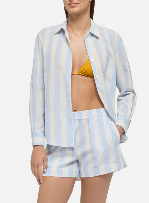 Short lino riga azzurra Saint Barth