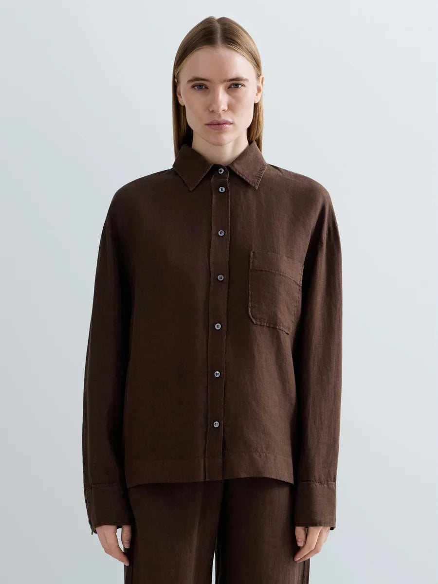 Camicia over in lino Replay cioccolato