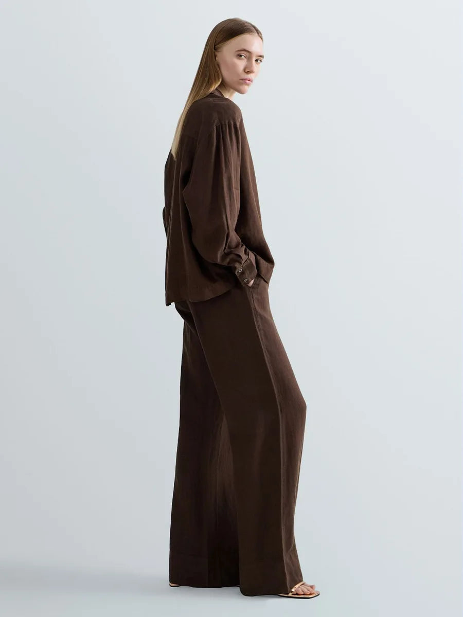 Pantaloni over in lino Replay cioccolato