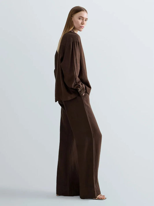 Pantaloni over in lino Replay cioccolato