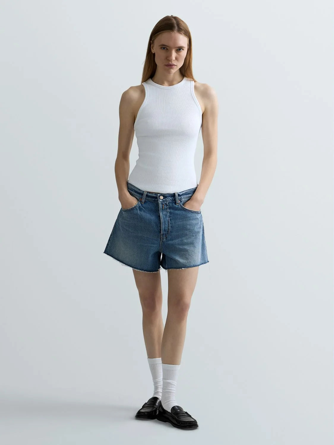 Top cotone costine Replay bianco