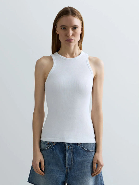 Top cotone costine Replay bianco