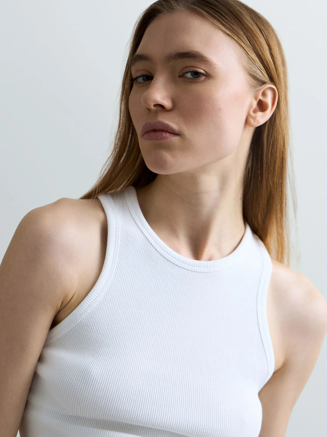 Top cotone costine Replay bianco