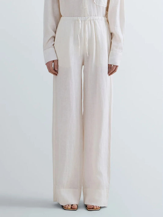 Pantaloni over in lino Replay bianco