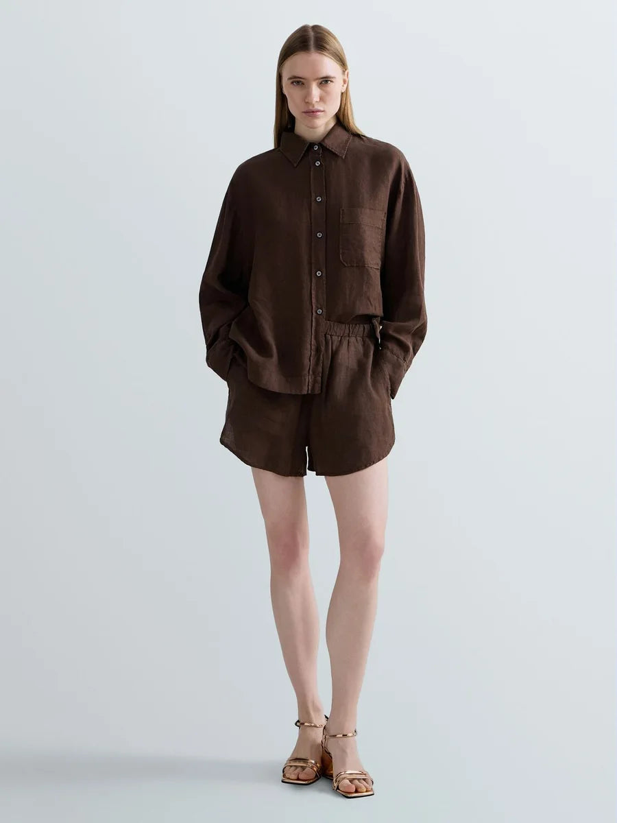 Shorts over in lino Replay cioccolato