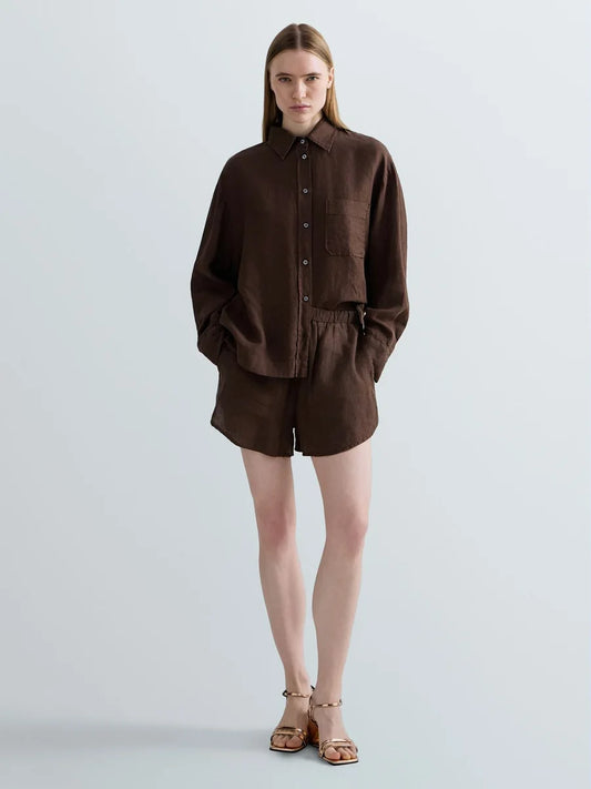Shorts over in lino Replay cioccolato