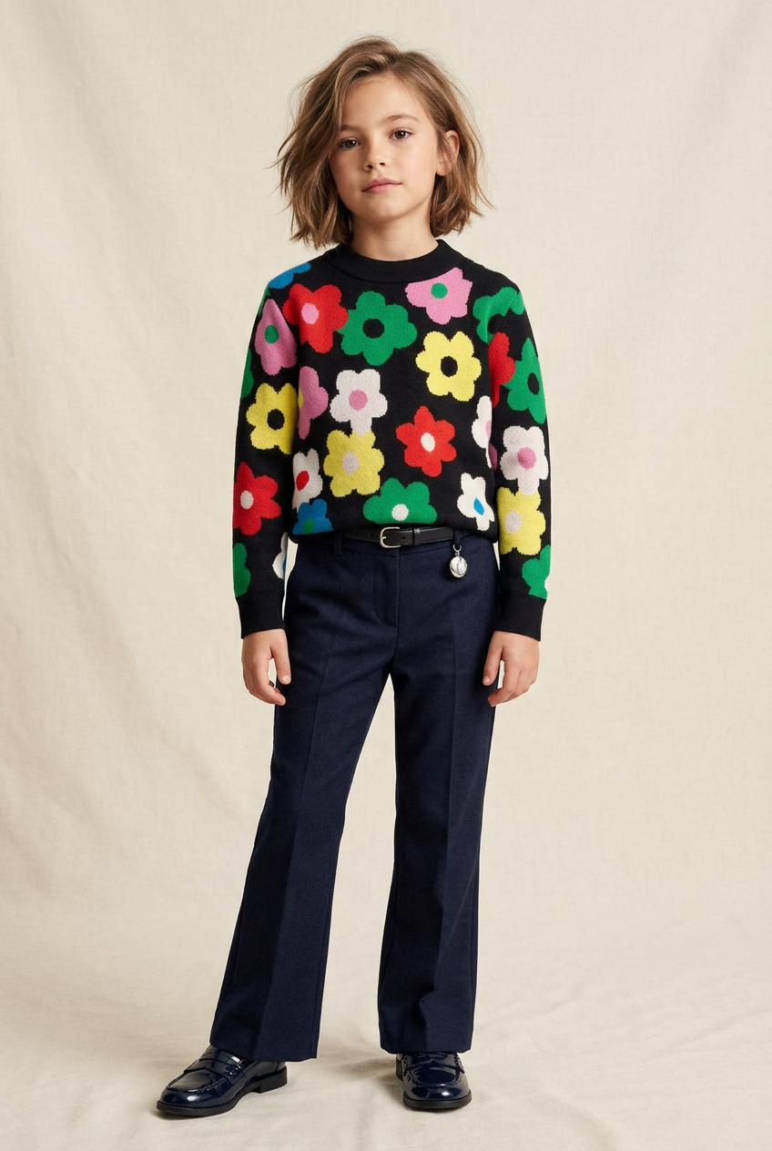 MAGLIA CON INTARSIO FIORE E PAILLETTES