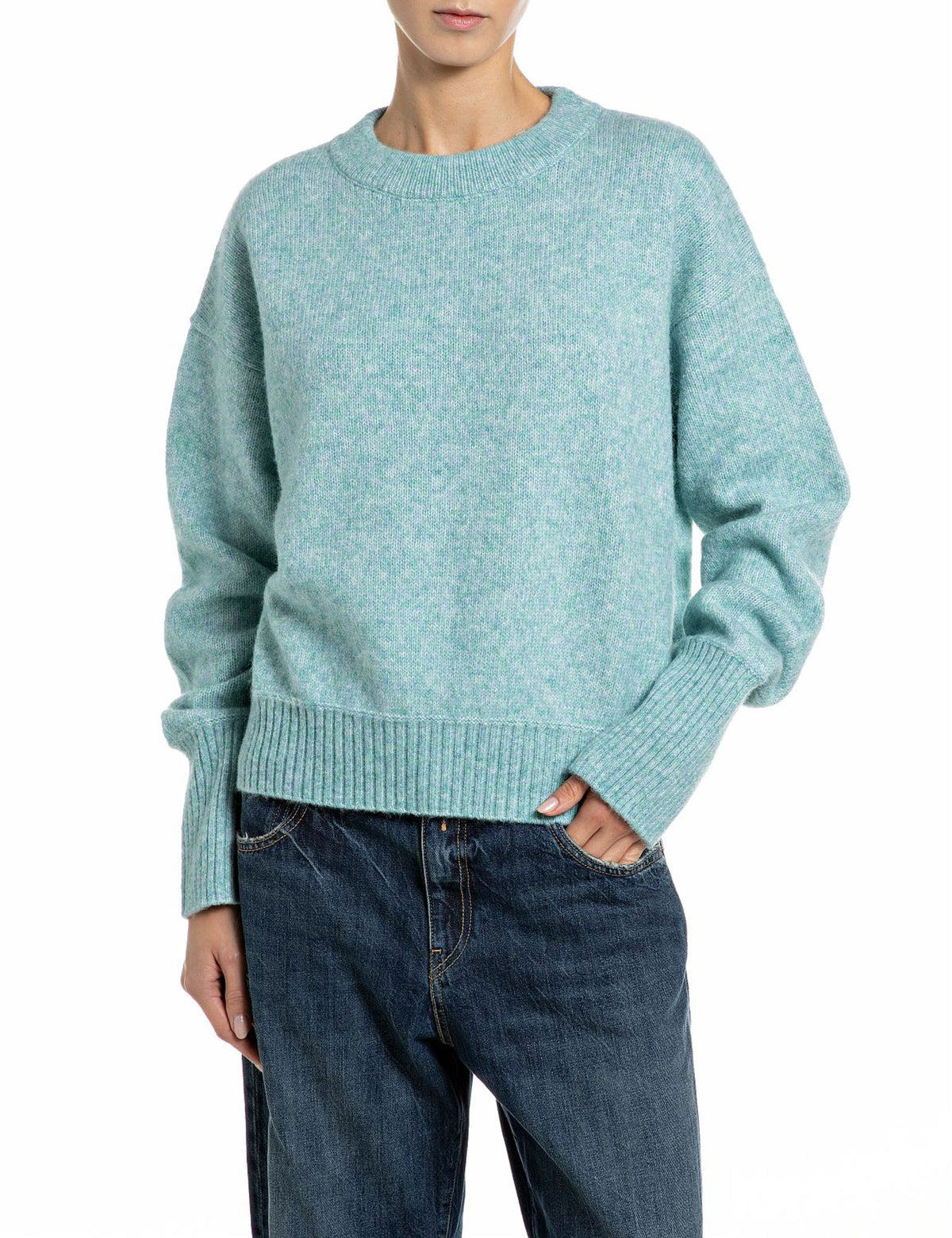 Maglia girocollo acquamarina melange Replay